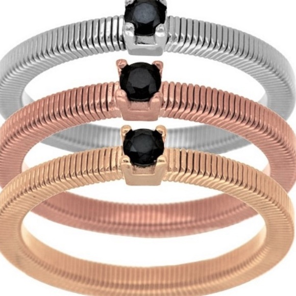 Vicenza Ster. Set (3) Black Spinel Tri-Color Rings - Picture 1 of 2
